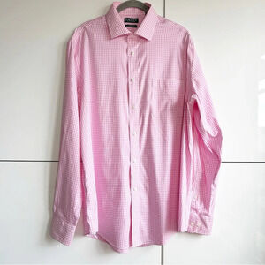 Lauren Ralph Lauren Mens Button Down Shirt Pink Gingham Regular Fit Size Large